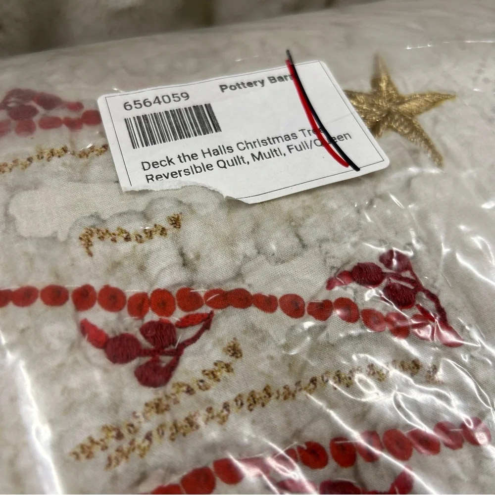 Pottery Barn Deck the Halls Christmas Tree Reversible Quilt Full Queen NWT